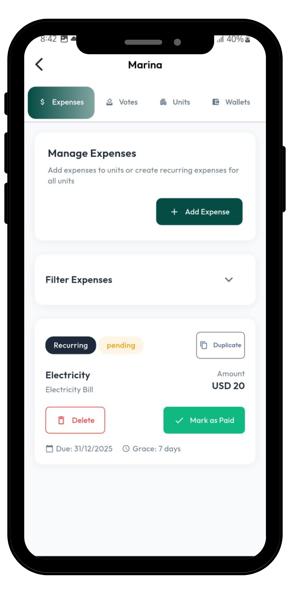 Manager expenses view
