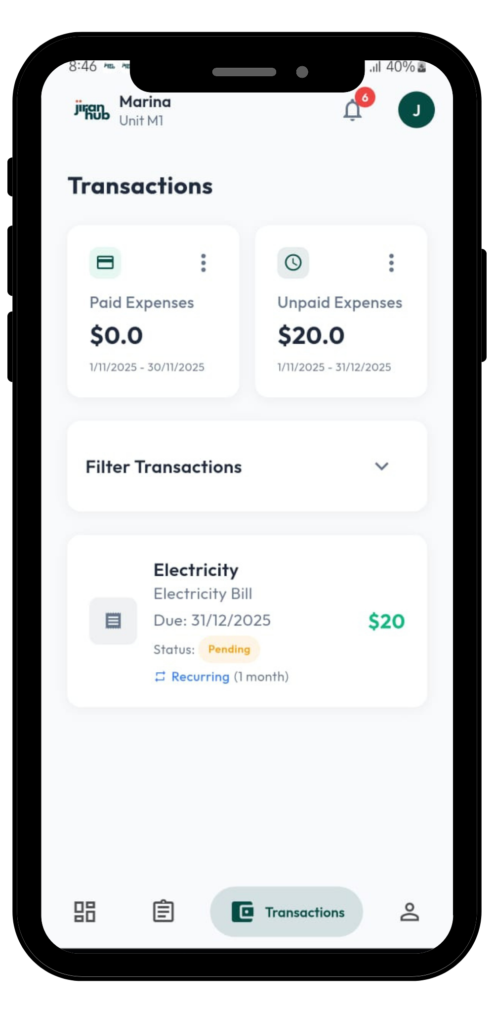 Resident ledger with payment status